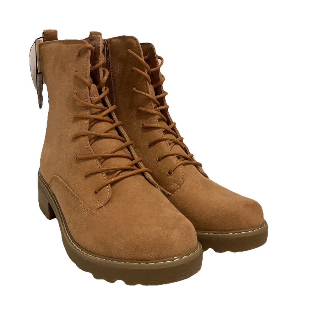 Universal Thread Combat Boots Women's 9 Tan Suede Lace-up Zip Up Memory Foam